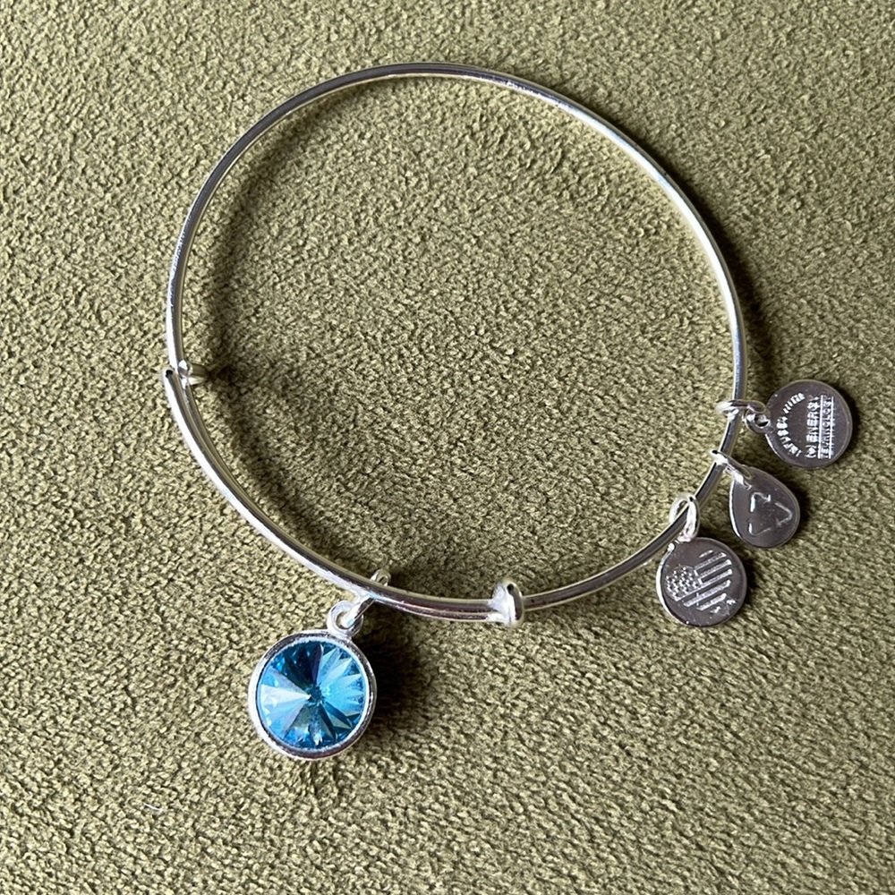 ALEX AND ANI - Silver March Birthstone Bangle Bracelet - Aquamarine